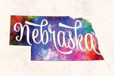 Nebraska US State In Watercolor Text Cut Out by Paul Rommer art print