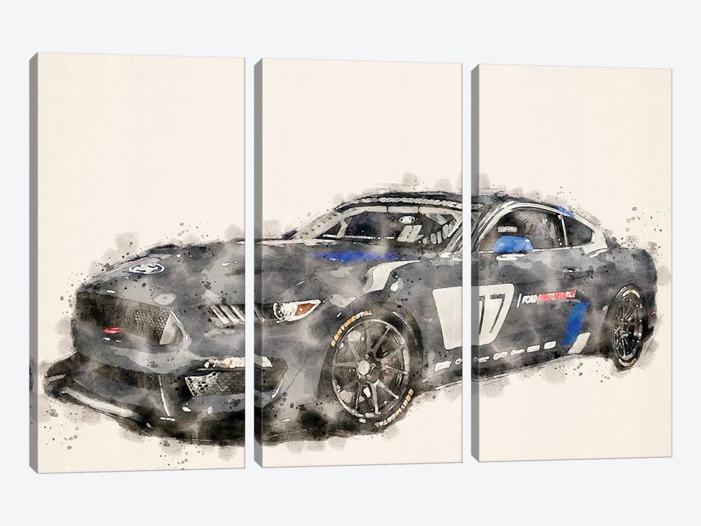 Ford Tuning In Watercolor by Paul Rommer 3-piece Canvas Wall Art