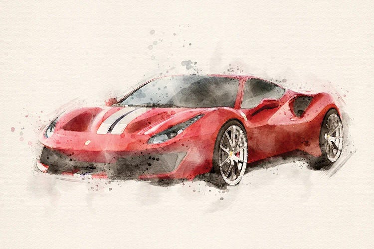 Ferrari 488 In Watercolor - IV
