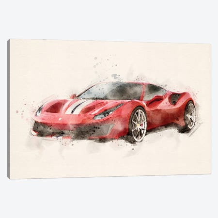 Ferrari 488 In Watercolor - IV Canvas Print #PUR5282} by Paul Rommer Canvas Print