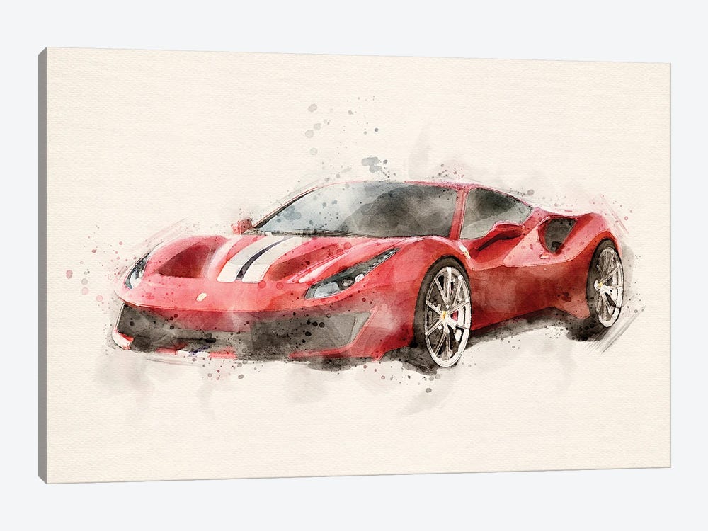 Ferrari 488 In Watercolor - IV by Paul Rommer 1-piece Canvas Print