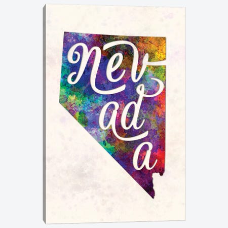 Nevada US State In Watercolor Text Cut Out Canvas Print #PUR528} by Paul Rommer Art Print