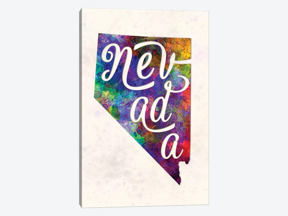 Nevada US State In Watercolor Text Cut Out by Paul Rommer 1-piece Canvas Art Print