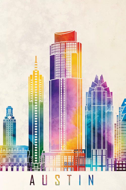 Austin Landmarks Watercolor Poster