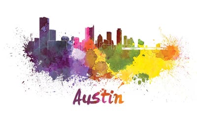 Austin Skyline In Watercolor by Paul Rommer framed wall art