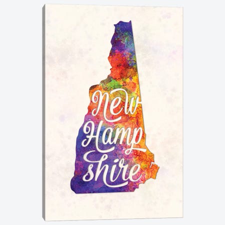 New Hampshire US State In Watercolor Text Cut Out Canvas Print #PUR530} by Paul Rommer Canvas Artwork