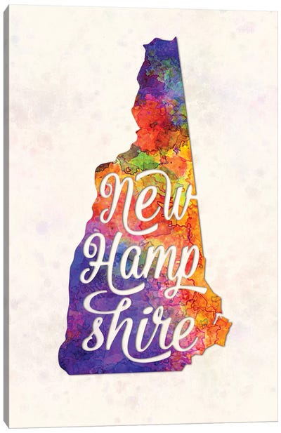 New Hampshire US State In Watercolor Text Cut Out Canvas Art Print - New Hampshire Art