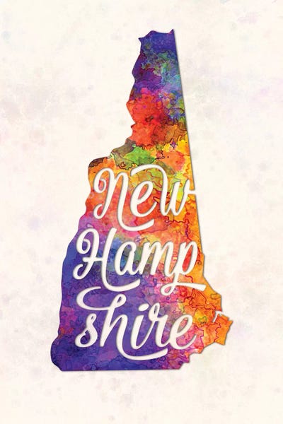 New Hampshire: New Hampshire US State In Watercolor Text Cut Out by Paul Rommer