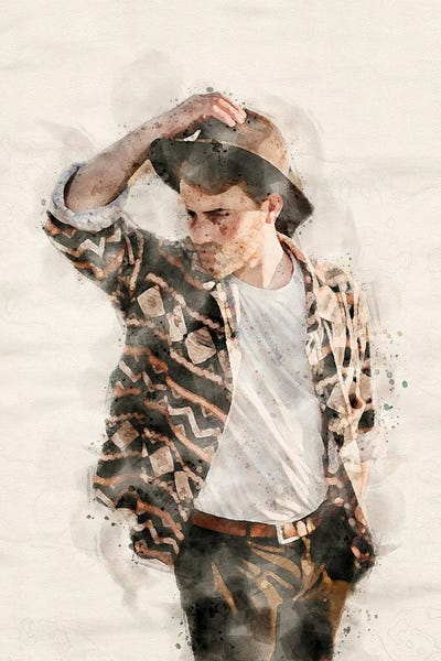 Men's Fashion: Young Man Watercolor Portrait X by Paul Rommer