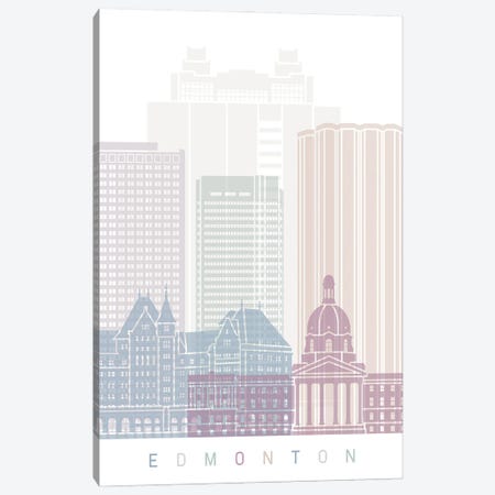 Edmonton Skyline Poster Pastel Canvas Print #PUR5315} by Paul Rommer Canvas Artwork