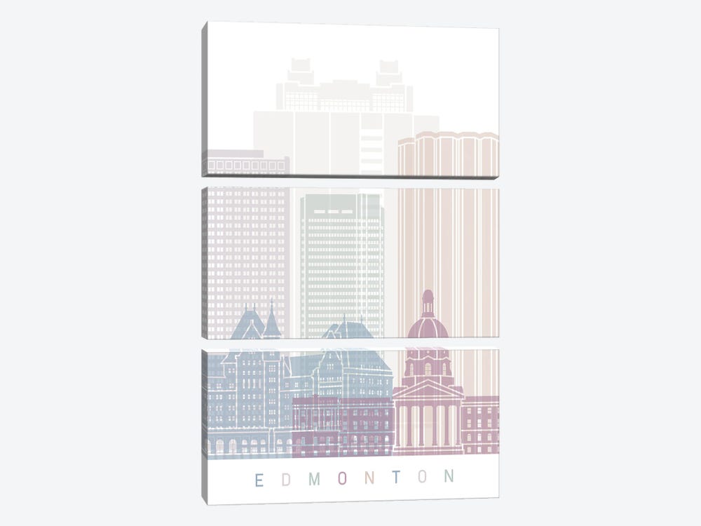 Edmonton Skyline Poster Pastel by Paul Rommer 3-piece Canvas Artwork