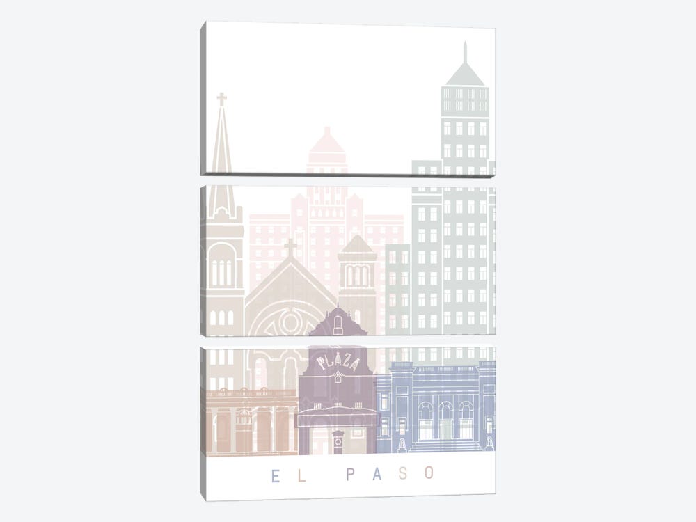 El Paso Skyline Poster Pastel 3-piece Canvas Art Print