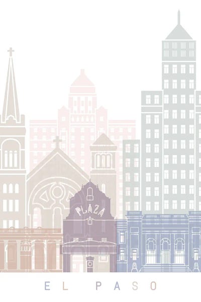 Canvas Print: El Paso Skyline Poster Pastel by Paul Rommer