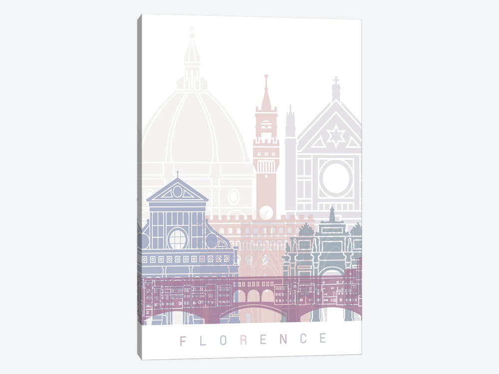Florence Skyline Poster Pastel by Paul Rommer 1-piece Canvas Wall Art