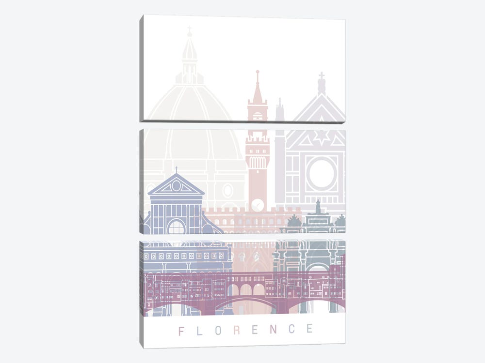Florence Skyline Poster Pastel by Paul Rommer 3-piece Canvas Artwork
