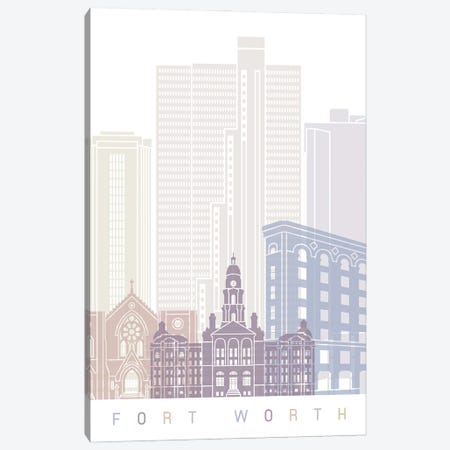 Fort Worth Skyline Poster Pastel Canvas Print #PUR5320} by Paul Rommer Canvas Artwork