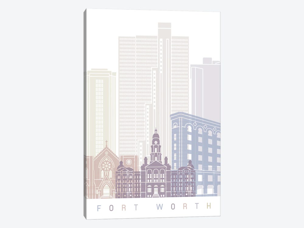 Fort Worth Skyline Poster Pastel by Paul Rommer 1-piece Canvas Art