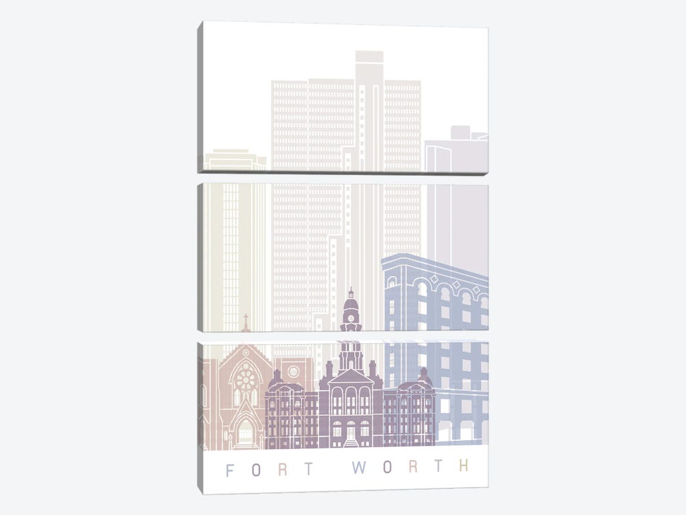 Fort Worth Skyline Poster Pastel by Paul Rommer 3-piece Canvas Art