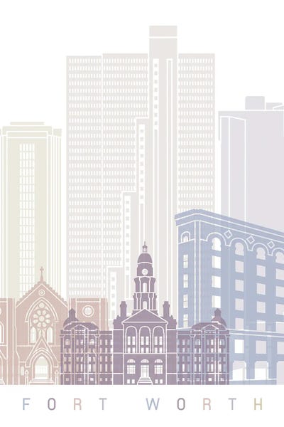 Canvas Print: Fort Worth Skyline Poster Pastel by Paul Rommer