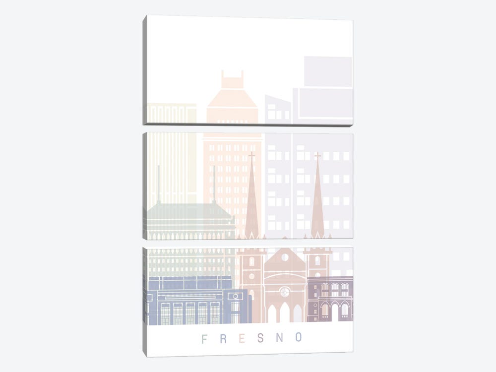 Fresno Skyline Poster Pastel by Paul Rommer 3-piece Canvas Art Print