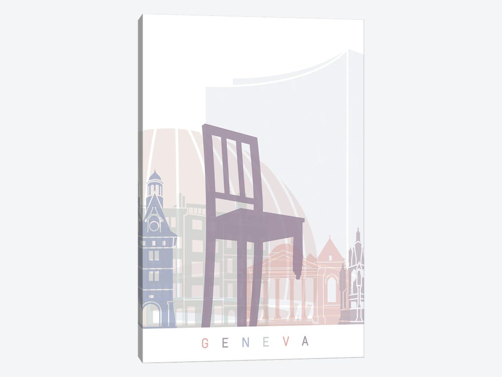 Geneva Skyline Poster Pastel by Paul Rommer 1-piece Art Print