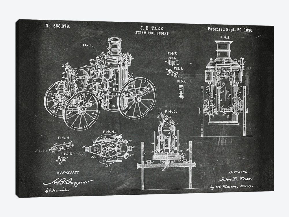 Steam Fire Engine Patent I by Paul Rommer 1-piece Canvas Wall Art