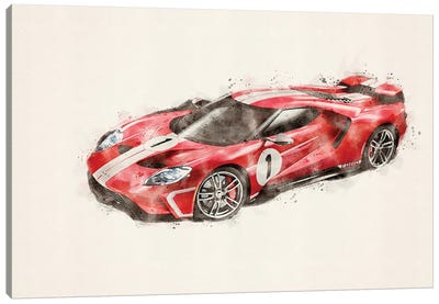 Ford Tuning  Gt In Watercolor vII Canvas Art Print - Ford