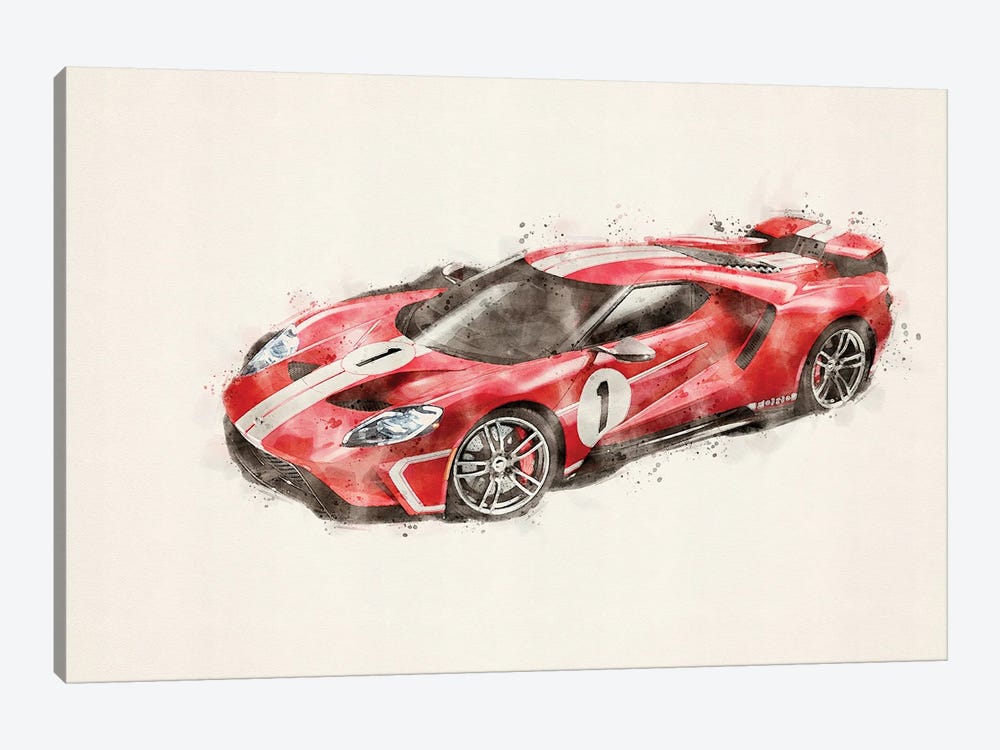 Ford Tuning  Gt In Watercolor vII by Paul Rommer 1-piece Canvas Wall Art