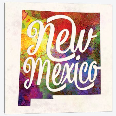 New Mexico US State In Watercolor Text Cut Out Canvas Print #PUR534} by Paul Rommer Canvas Art Print