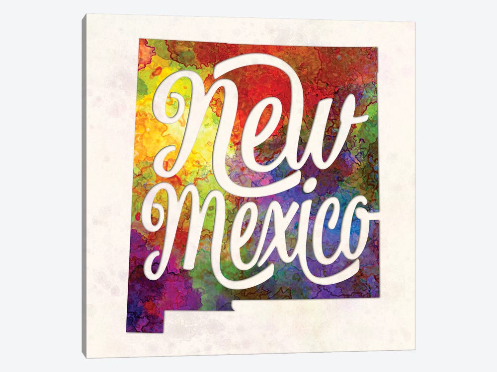 New Mexico US State In Watercolor Text Cut Out by Paul Rommer 1-piece Canvas Art