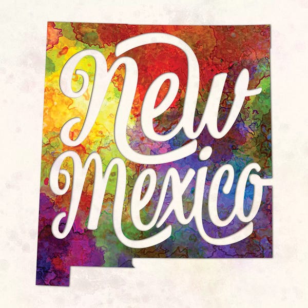 New Mexico: New Mexico US State In Watercolor Text Cut Out by Paul Rommer