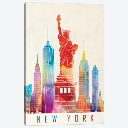 New York Landmarks Watercolor Poster Canvas Print #PUR536} by Paul Rommer Canvas Art Print
