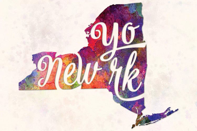 New York US State In Watercolor Text Cut Out by Paul Rommer wall art