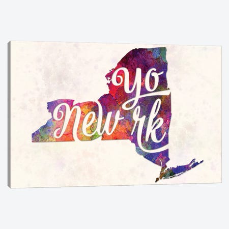 New York US State In Watercolor Text Cut Out Canvas Print #PUR537} by Paul Rommer Canvas Art Print