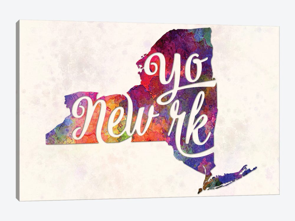 New York US State In Watercolor Text Cut Out by Paul Rommer 1-piece Canvas Print