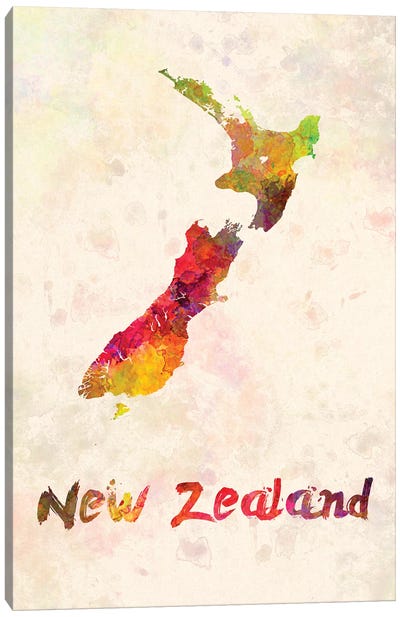 New Zealand In Watercolor Canvas Art Print - New Zealand Art