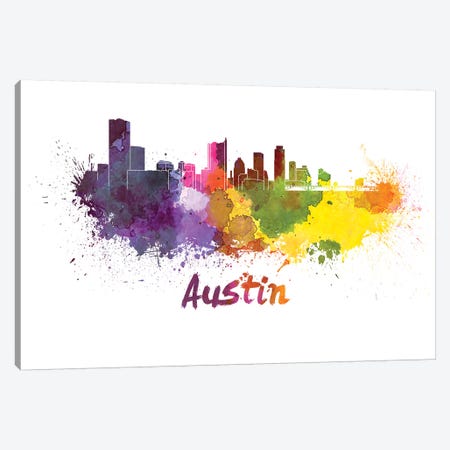 Austin Skyline In Watercolor Canvas Print #PUR53} by Paul Rommer Art Print