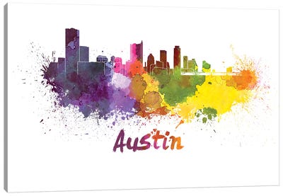Austin Skyline In Watercolor Canvas Art Print - Austin Art