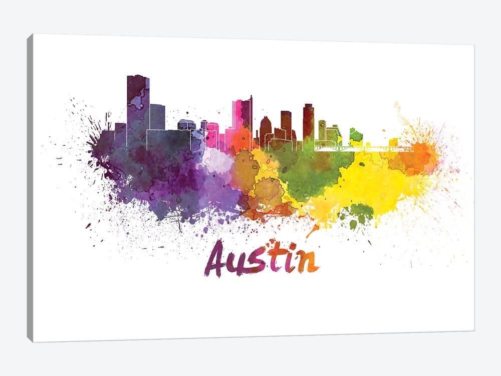 Austin Skyline In Watercolor by Paul Rommer 1-piece Canvas Wall Art