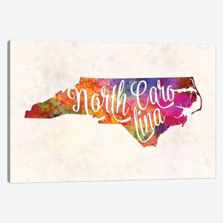 North Carolina US State In Watercolor Text Cut Out Canvas Print #PUR543} by Paul Rommer Canvas Art Print
