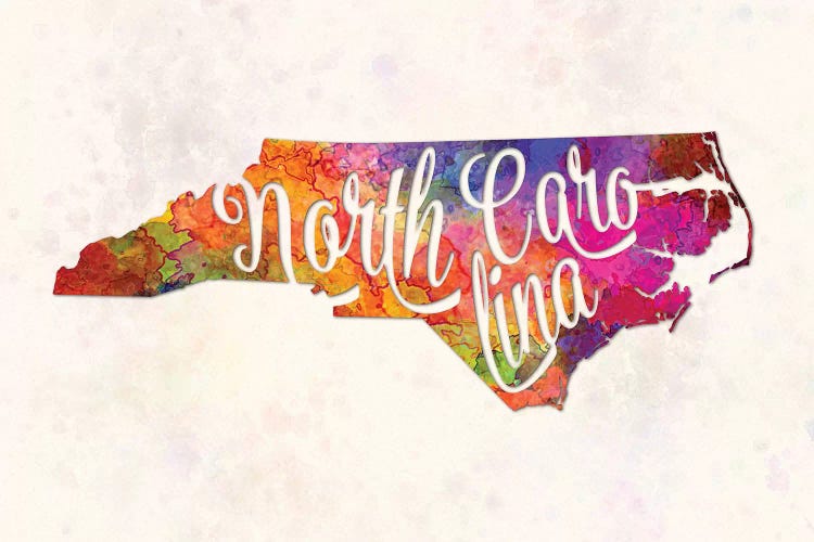 North Carolina US State In Watercolor Text Cut Out by Paul Rommer wall art