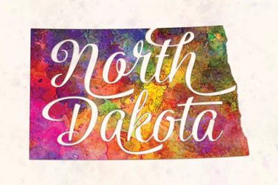 North Dakota US State In Watercolor Text Cut Out by Paul Rommer canvas print