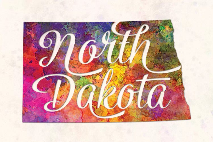 North Dakota US State In Watercolor Text Cut Out