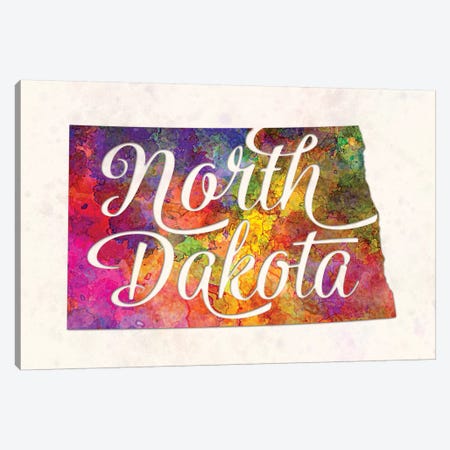 North Dakota US State In Watercolor Text Cut Out Canvas Print #PUR544} by Paul Rommer Canvas Artwork