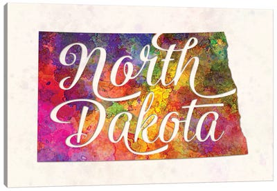 North Dakota US State In Watercolor Text Cut Out Canvas Art Print - North Dakota Art
