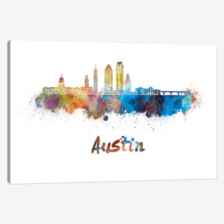 Austin Skyline In Watercolor II Canvas Print #PUR54} by Paul Rommer Canvas Artwork