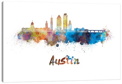 Austin Skyline In Watercolor II Canvas Art Print - Austin Skylines