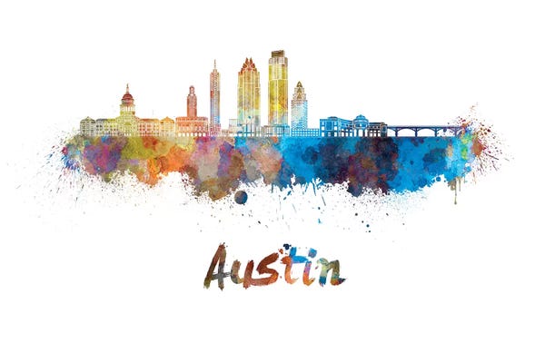 Austin Skylines: Austin Skyline In Watercolor II by Paul Rommer