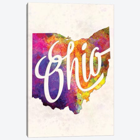 Ohio US State In Watercolor Text Cut Out Canvas Print #PUR550} by Paul Rommer Canvas Artwork