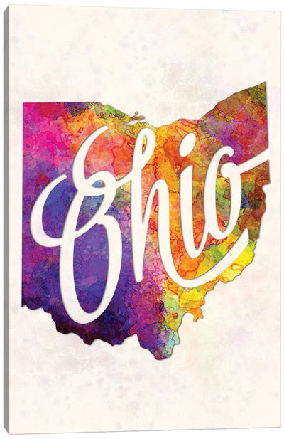 Ohio US State In Watercolor Text Cut Out Canvas Art Print - Ohio Art